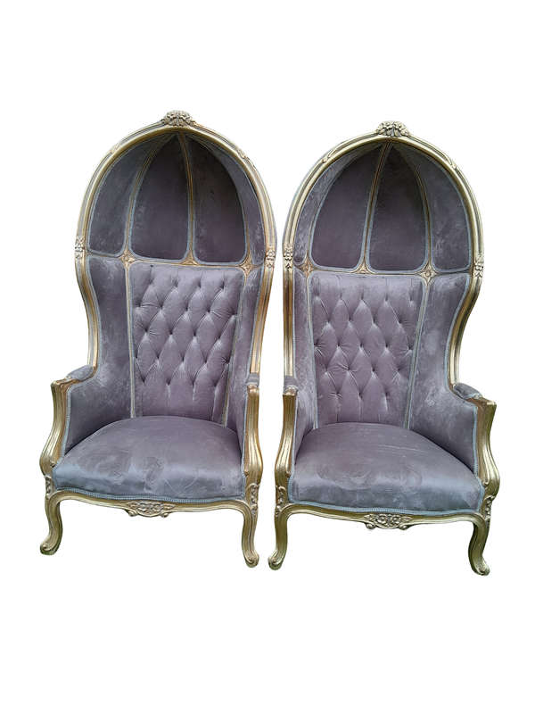 A Pair of French Style Carved and Gilded Wooden Dome / Canopy Chairs (Dome Modelled on The Famous...