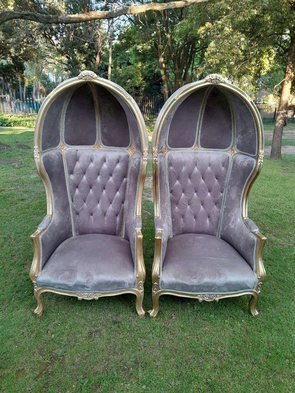 A Pair of French Style Carved and Gilded Wooden Dome / Canopy Chairs (Dome Modelled on The Famous...