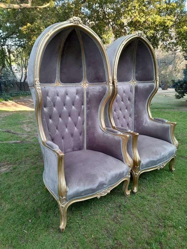 A Pair of French Style Carved and Gilded Wooden Dome / Canopy Chairs (Dome Modelled on The Famous...