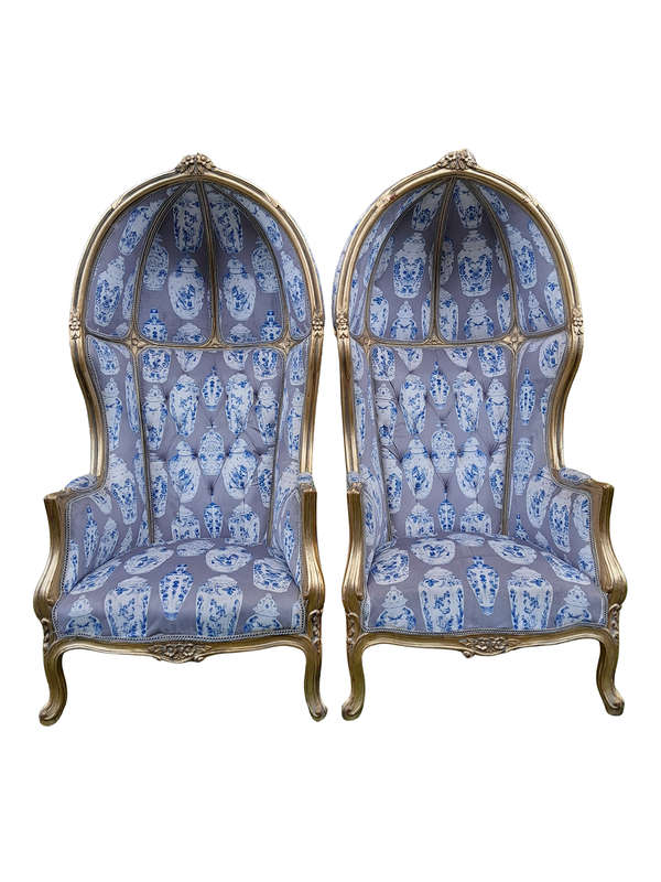 A Pair of French Style Carved and Gilded Wooden Dome / Canopy Chairs (Dome Modelled on The Famous...