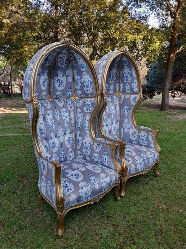 A Pair of French Style Carved and Gilded Wooden Dome / Canopy Chairs (Dome Modelled on The Famous...