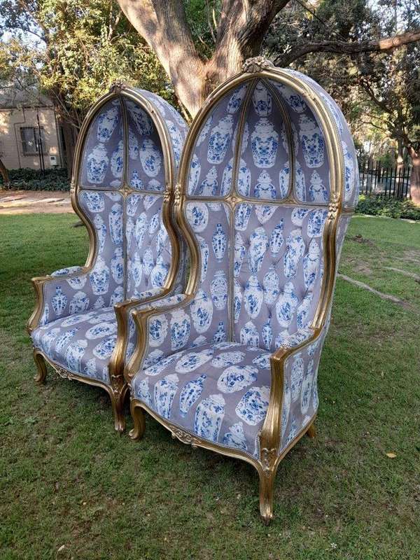 A Pair of French Style Carved and Gilded Wooden Dome / Canopy Chairs (Dome Modelled on The Famous...