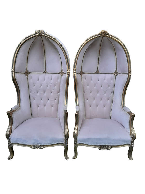 A Pair of French Style Carved and Gilded Wooden Dome / Canopy Chairs (Dome Modelled on The Famous...