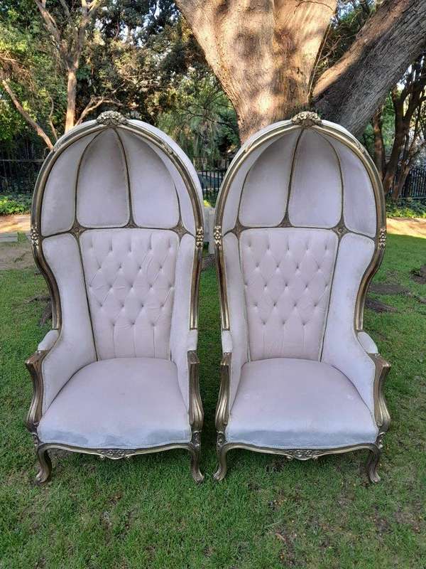 A Pair of French Style Carved and Gilded Wooden Dome / Canopy Chairs (Dome Modelled on The Famous...