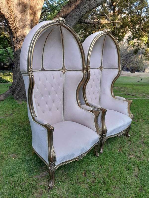 A Pair of French Style Carved and Gilded Wooden Dome / Canopy Chairs (Dome Modelled on The Famous...