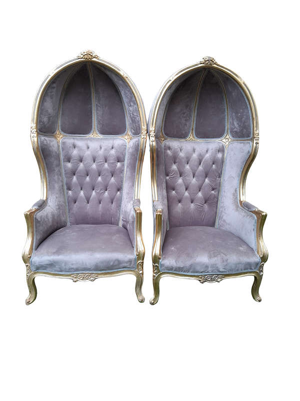 A Pair of French Style Carved and Gilded Wooden Dome / Canopy Chairs (Dome Modelled on The Famous...
