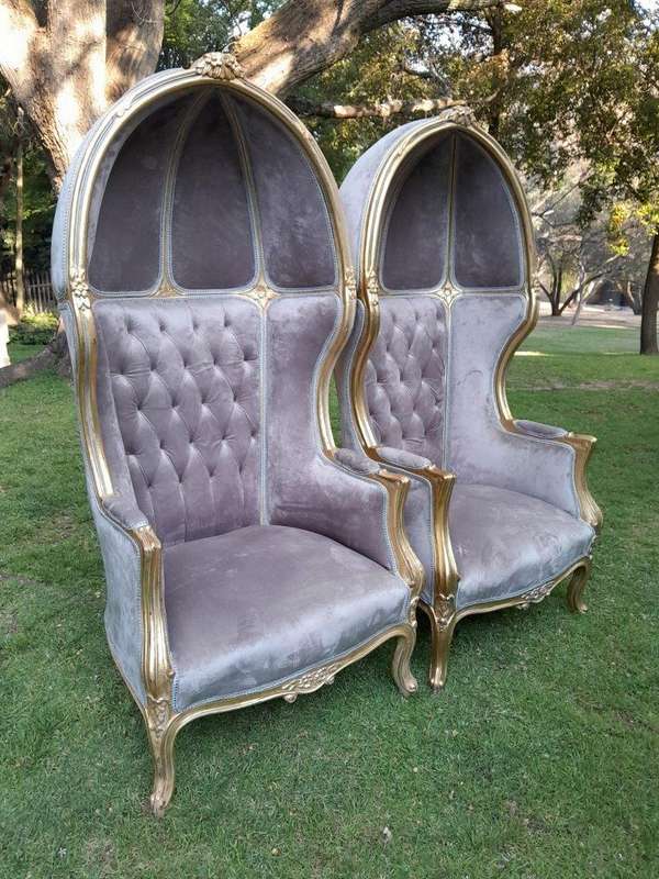 A Pair of French Style Carved and Gilded Wooden Dome / Canopy Chairs (Dome Modelled on The Famous...