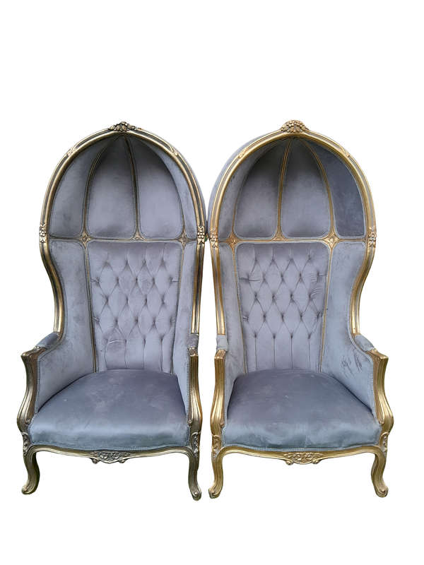 A Pair of French Style Carved and Gilded Wooden Dome / Canopy Chairs (Dome Modelled on The Famous...