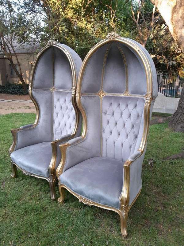 A Pair of French Style Carved and Gilded Wooden Dome / Canopy Chairs (Dome Modelled on The Famous...