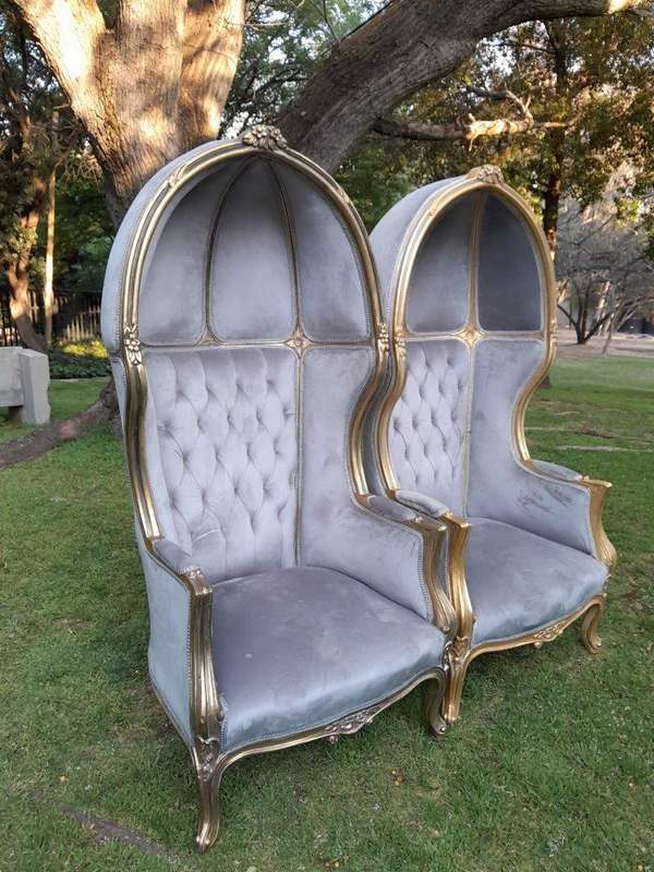 A Pair of French Style Carved and Gilded Wooden Dome / Canopy Chairs (Dome Modelled on The Famous...