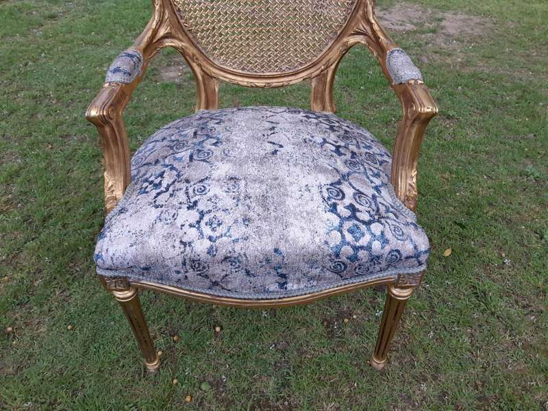 A Pair of 20th Century French Style Rattan-Back Gilded Arm Chairs