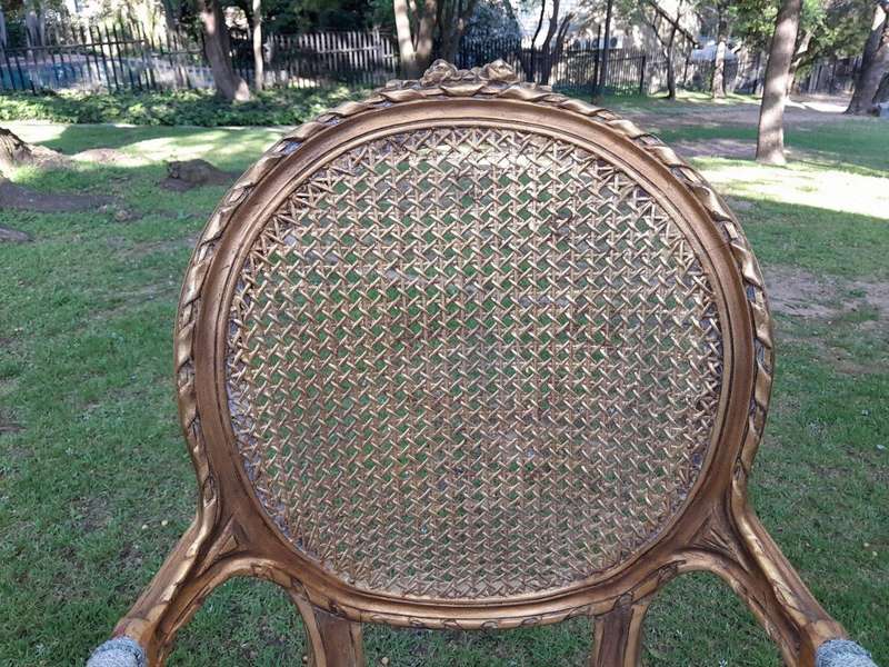 A Pair of 20th Century French Style Rattan-Back Gilded Arm Chairs