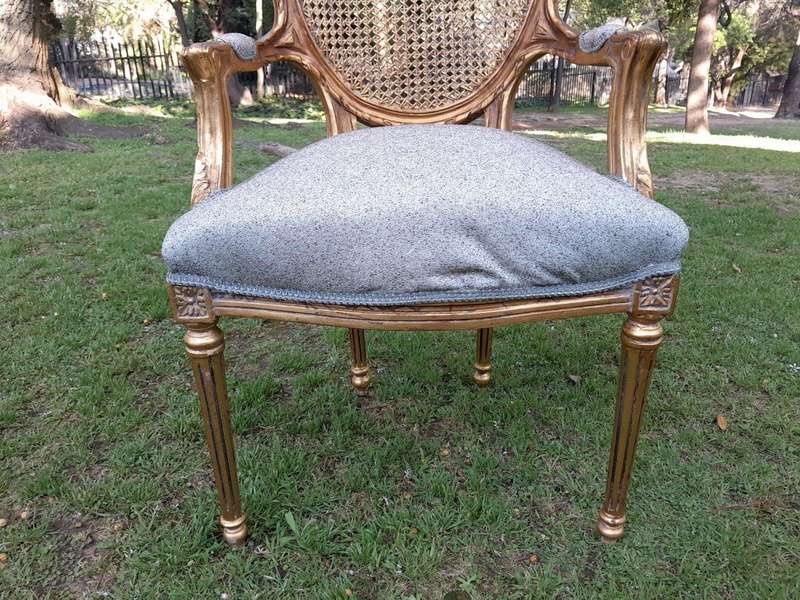 A Pair of 20th Century French Style Rattan-Back Gilded Arm Chairs