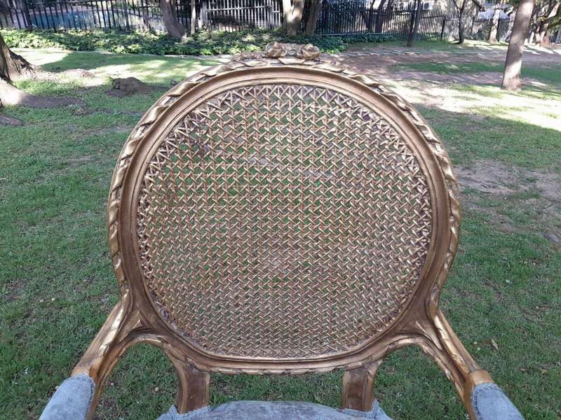 A Pair of 20th Century French Style Rattan-Back Gilded Arm Chairs