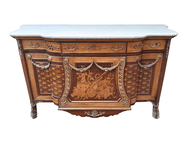 A French Louis XVI Style Server with Marble Top & Brass Ormolu Mounts