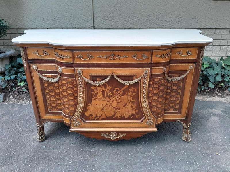 A French Louis XVI Style Server with Marble Top & Brass Ormolu Mounts