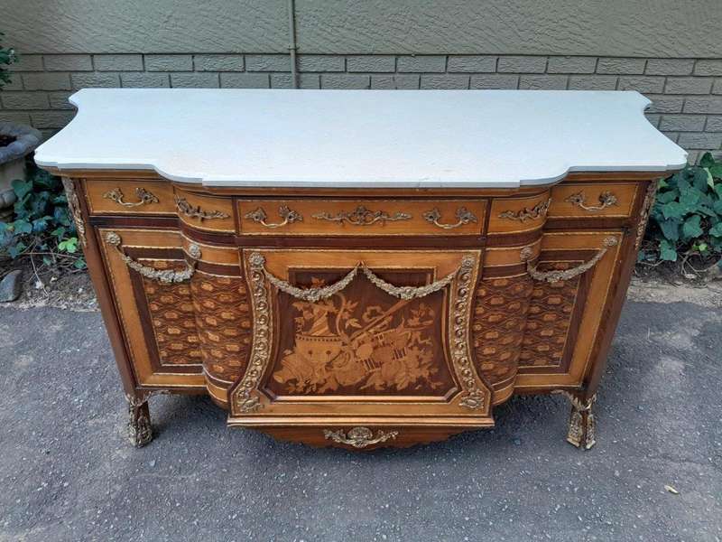 A French Louis XVI Style Server with Marble Top & Brass Ormolu Mounts