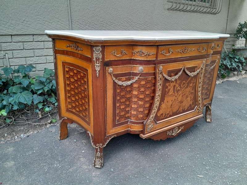 A French Louis XVI Style Server with Marble Top & Brass Ormolu Mounts