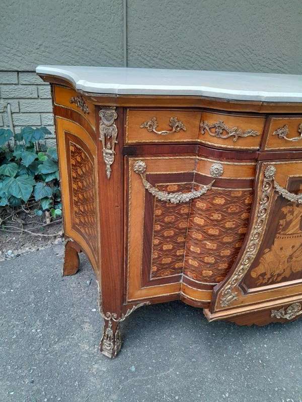 A French Louis XVI Style Server with Marble Top & Brass Ormolu Mounts
