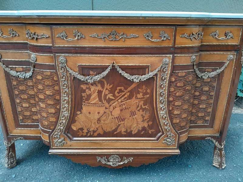 A French Louis XVI Style Server with Marble Top & Brass Ormolu Mounts