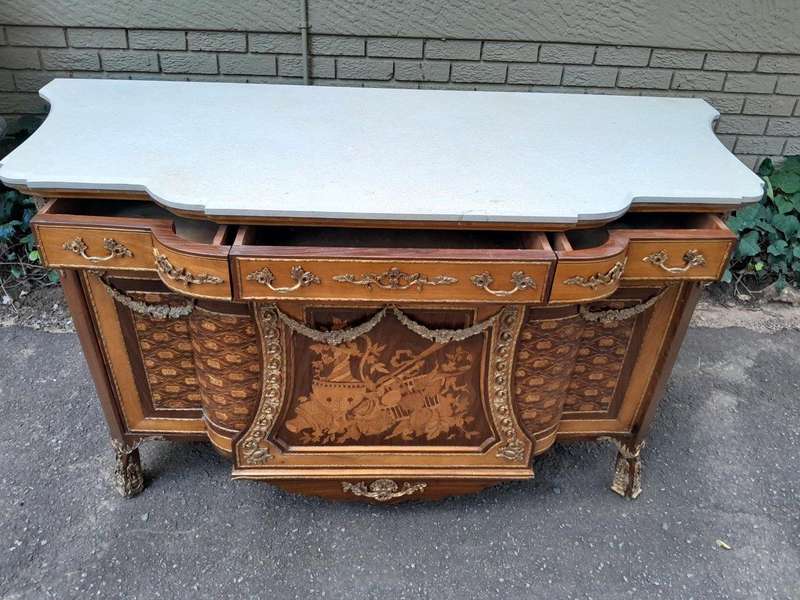 A French Louis XVI Style Server with Marble Top & Brass Ormolu Mounts