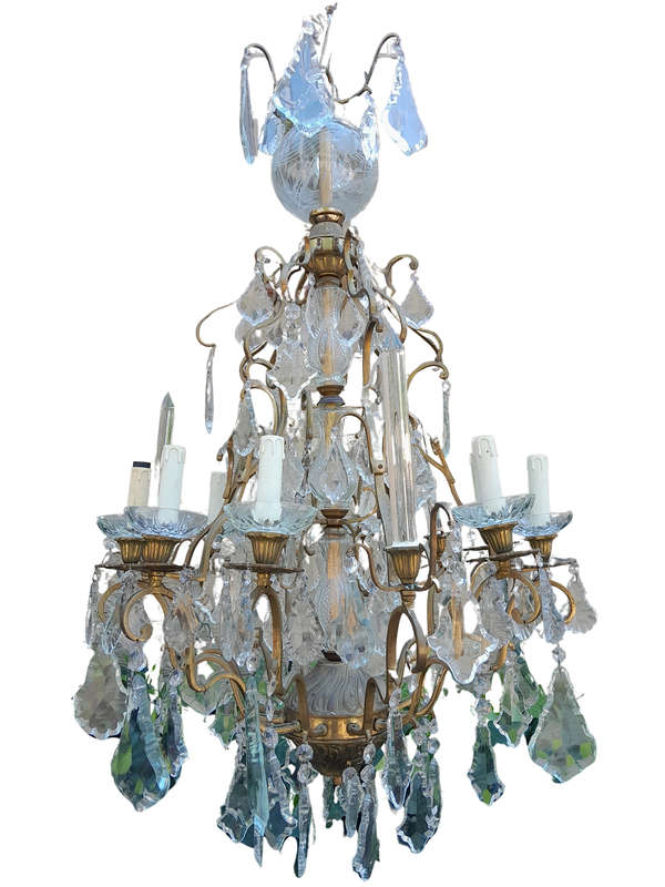 A 20th Century French Style Brass and Crystal Chandelier