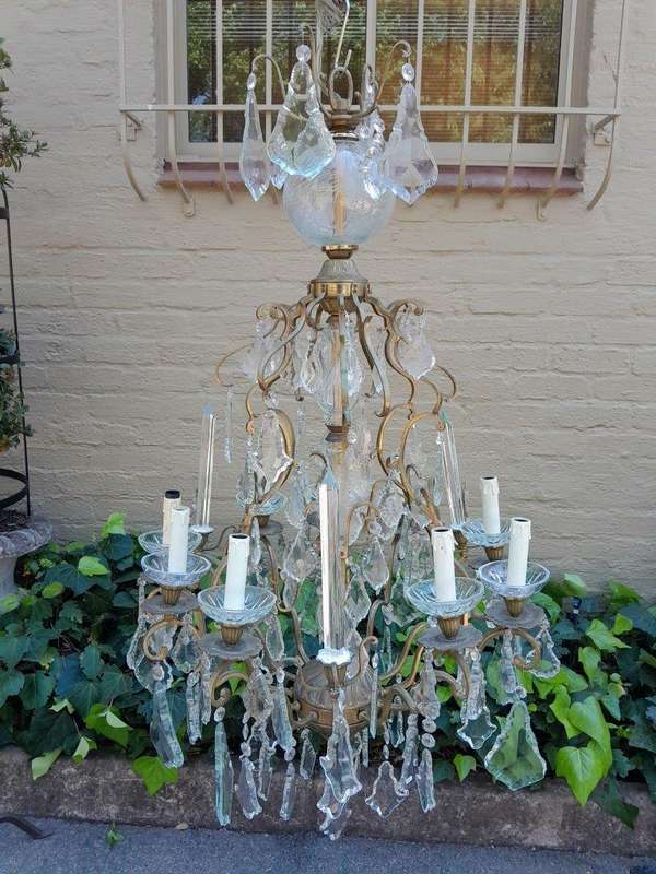A 20th Century French Style Brass and Crystal Chandelier