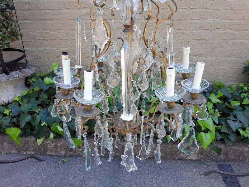A 20th Century French Style Brass and Crystal Chandelier