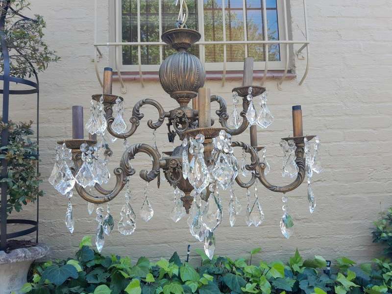 A 20th Century French Style Brass and Crystal Chandelier
