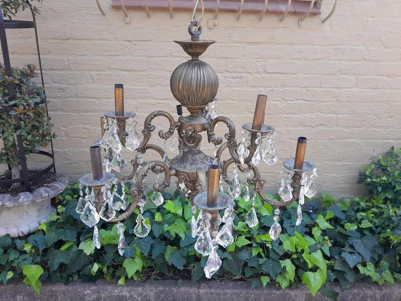 A 20th Century French Style Brass and Crystal Chandelier