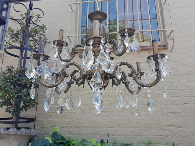 A 20th Century French Style Brass and Crystal Chandelier