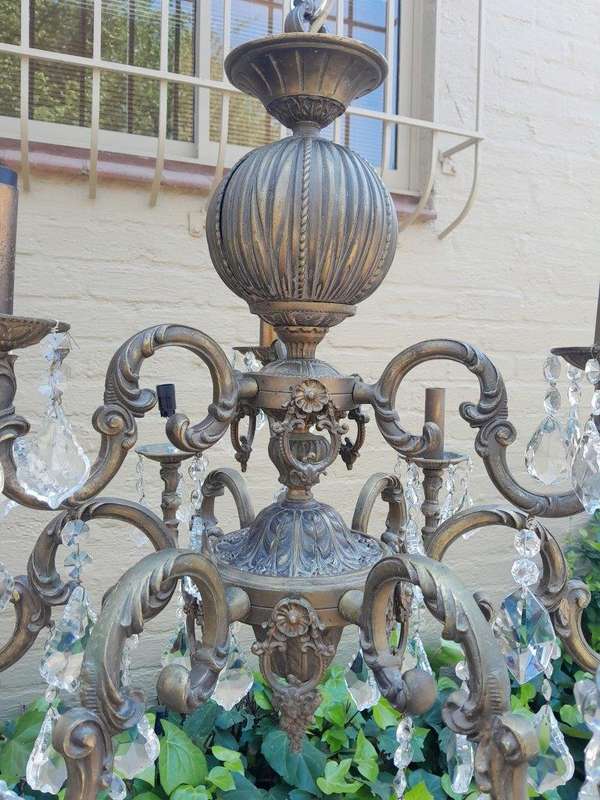 A 20th Century French Style Brass and Crystal Chandelier