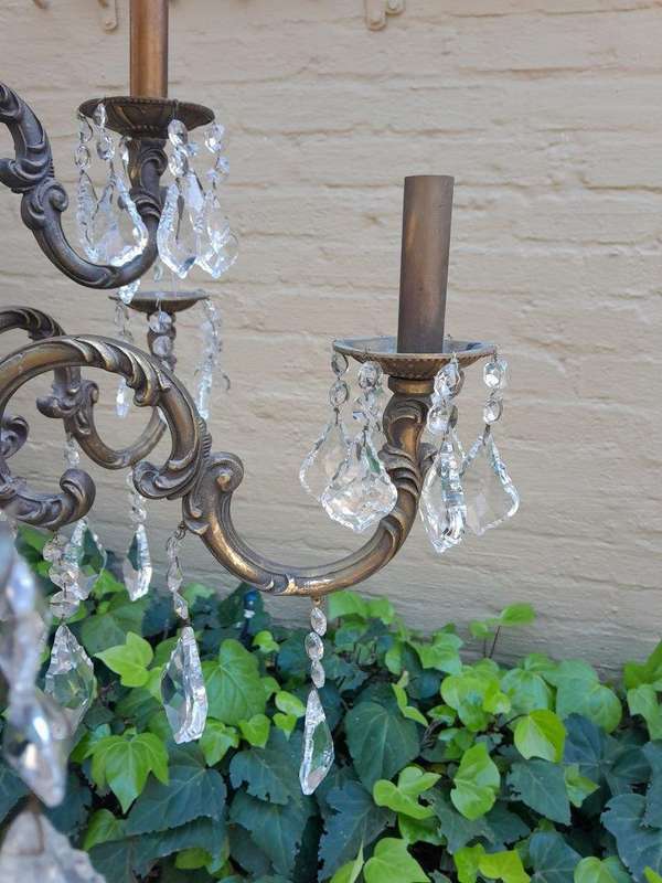 A 20th Century French Style Brass and Crystal Chandelier