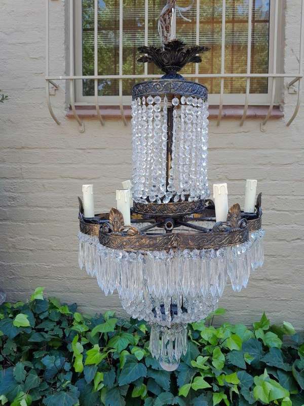 A 20th Century French Style Brass and Crystal Chandelier