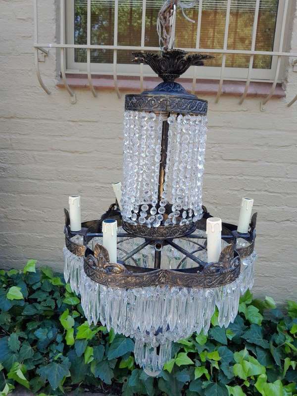 A 20th Century French Style Brass and Crystal Chandelier