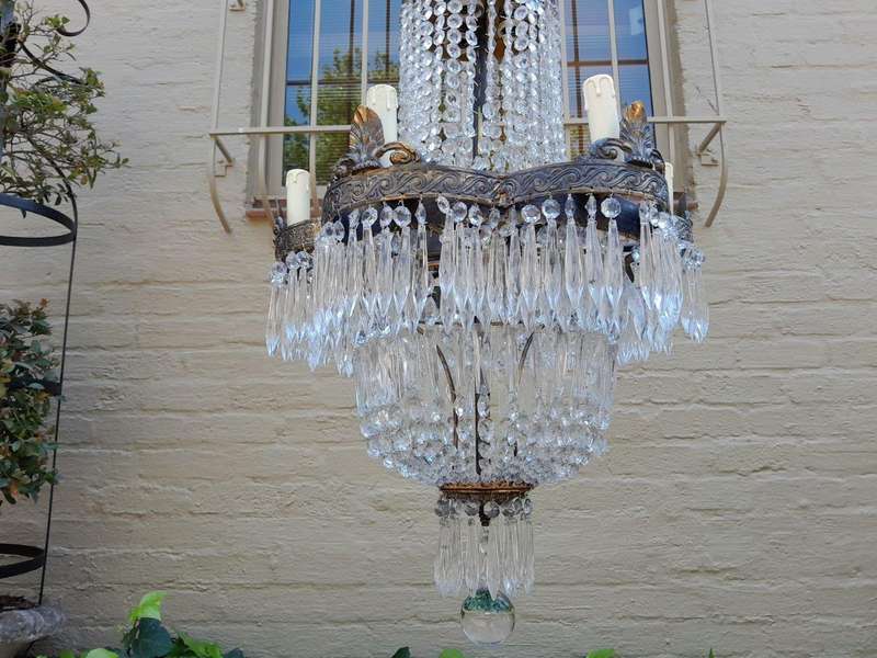 A 20th Century French Style Brass and Crystal Chandelier