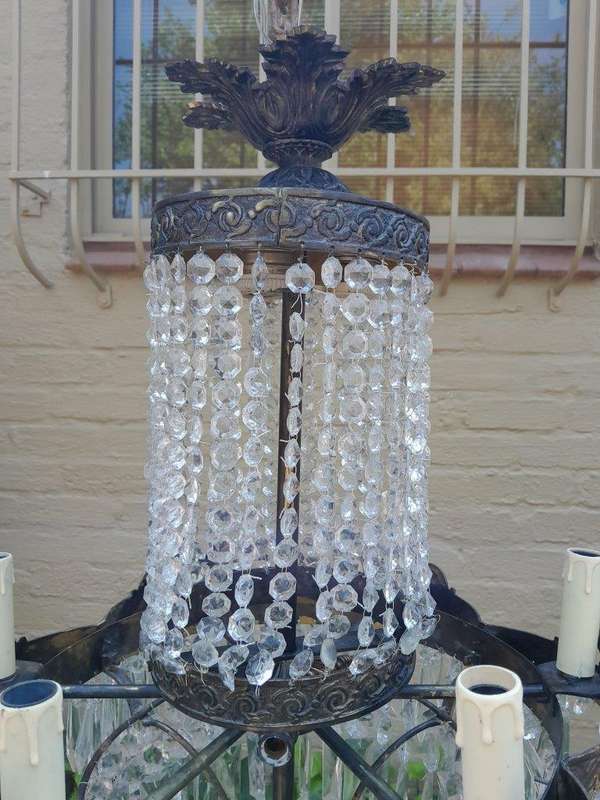 A 20th Century French Style Brass and Crystal Chandelier