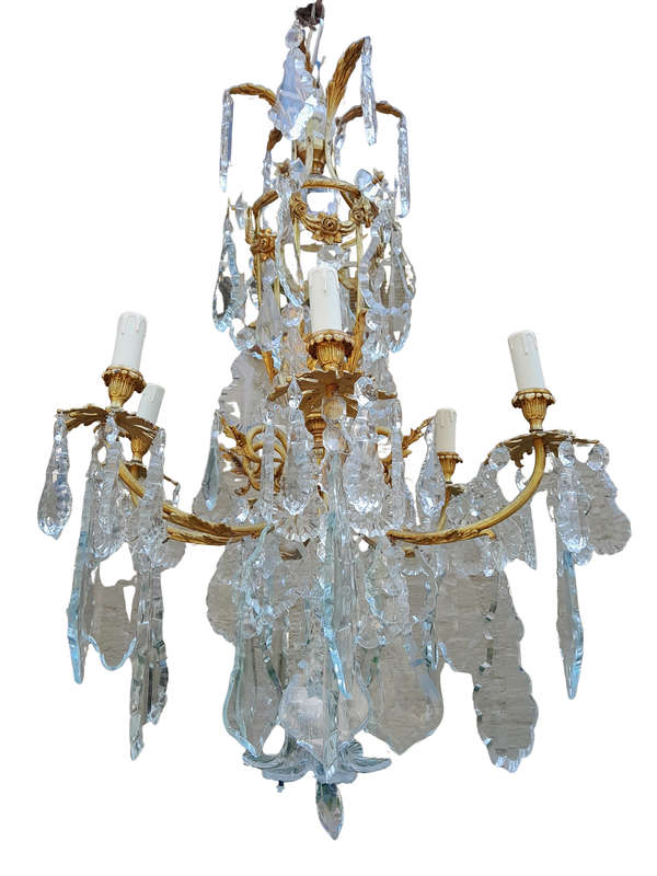 A 20th Century French Style Brass and Crystal Chandelier