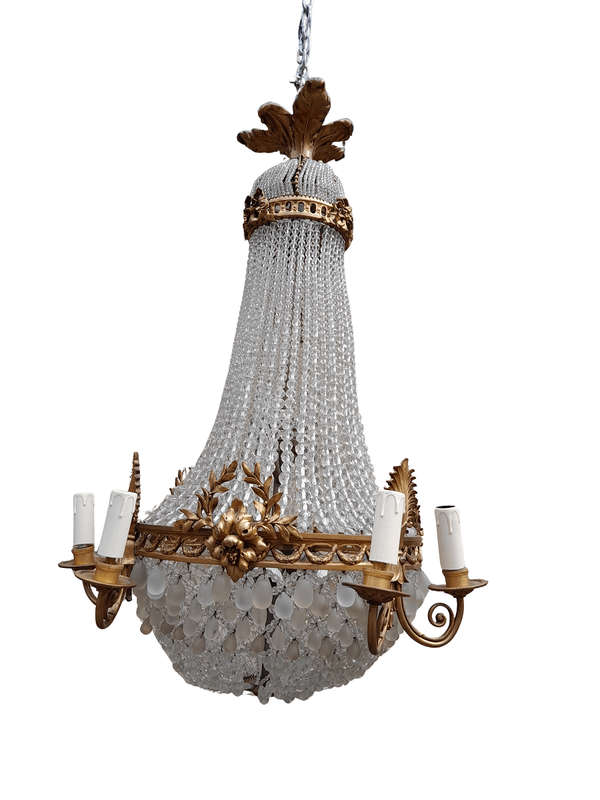 A 20th Century French Style Brass & Aged Chandelier