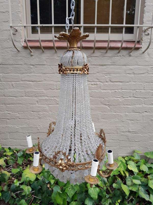 A 20th Century French Style Brass & Aged Chandelier