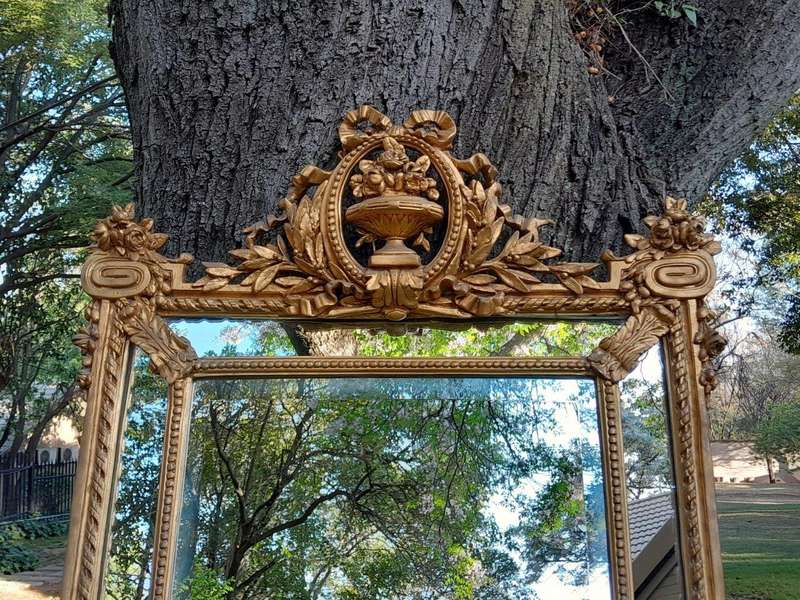 A French Rococo Style Ornately Carved and Gilded Bevelled Mirror