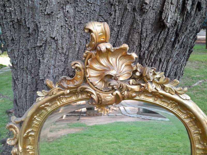 A French Rococo Style Ornately Carved and Gilded Bevelled Mirror