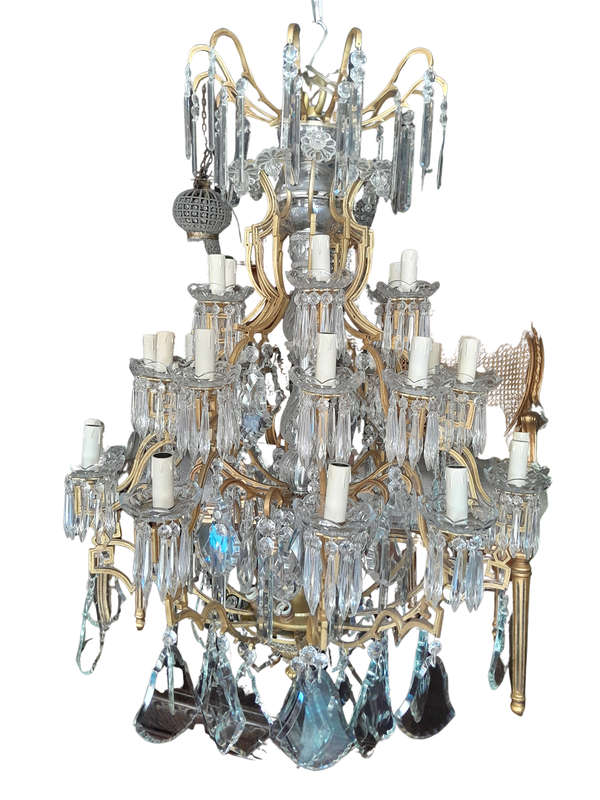 A 20th Century Large French Style Brass And Crystal Chandelier