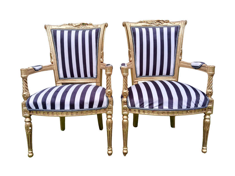 A Pair Of 20th Century French Louis XVI Styled Ornately Carved And Gilded Fautelli Chairs (variou...
