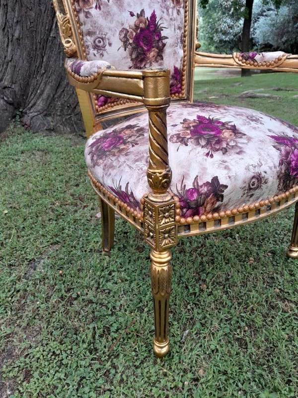 A Pair Of 20th Century French Louis XVI Styled Ornately Carved And Gilded Fautelli Chairs (variou...