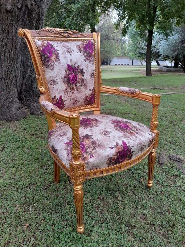 A Pair Of 20th Century French Louis XVI Styled Ornately Carved And Gilded Fautelli Chairs (variou...