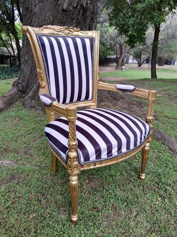 A Pair Of 20th Century French Louis XVI Styled Ornately Carved And Gilded Fautelli Chairs (variou...