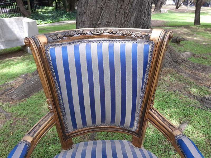A Pair Of 20th Century French Louis XVI Styled Ornately Carved And Gilded Arm Chairs