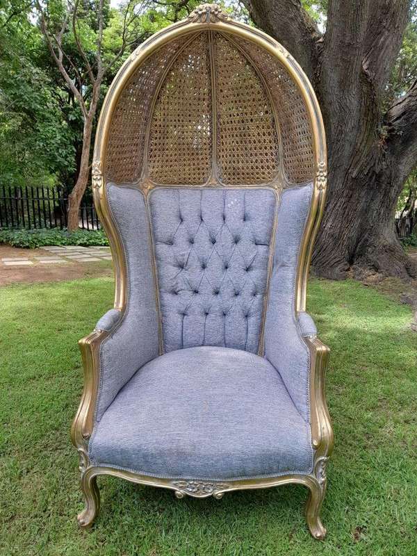 A Pair Of French Style Carved And Gilded Wood & Rattan Dome / Canopy Chairs (Dome Modelled On The...