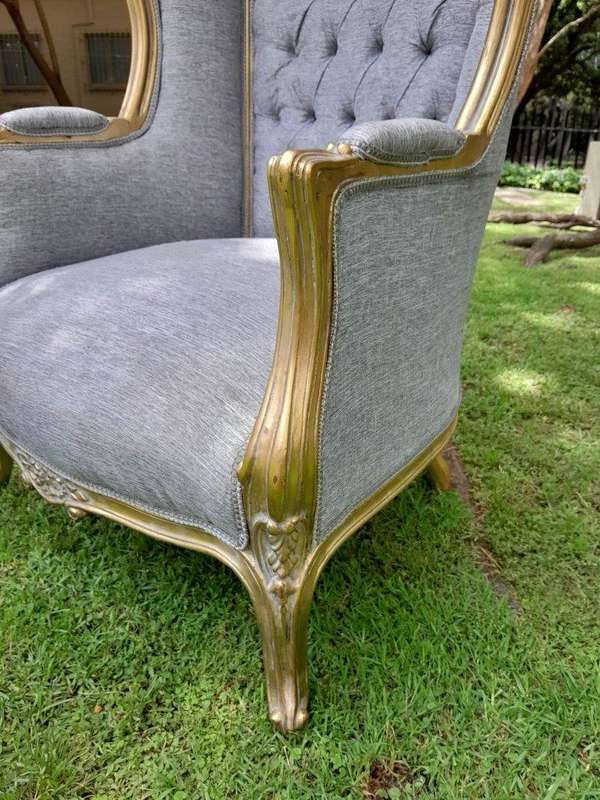 A Pair Of French Style Carved And Gilded Wood & Rattan Dome / Canopy Chairs (Dome Modelled On The...